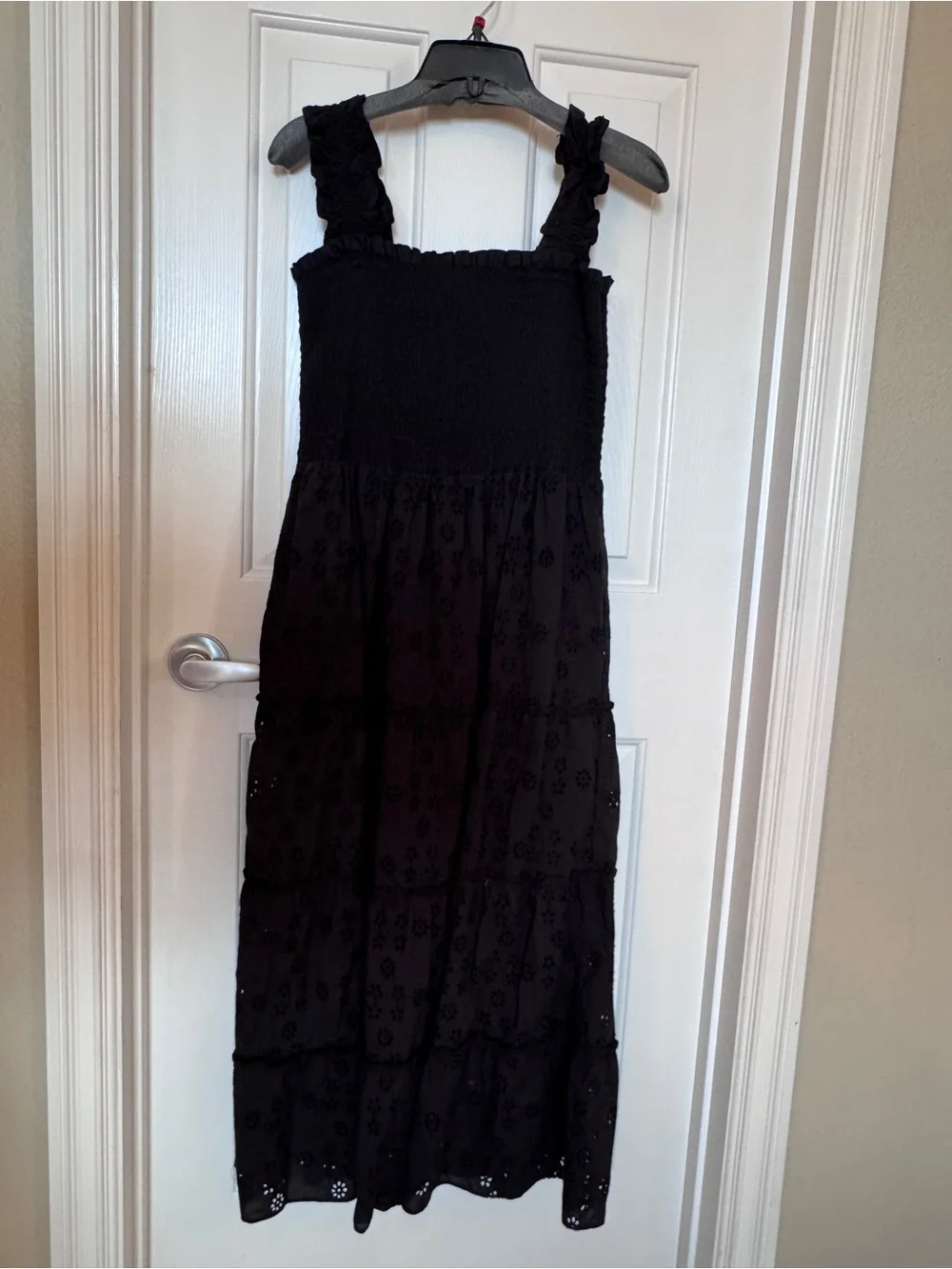 Quince Black Tiered Eyelet Midi Dress-Style Skirt